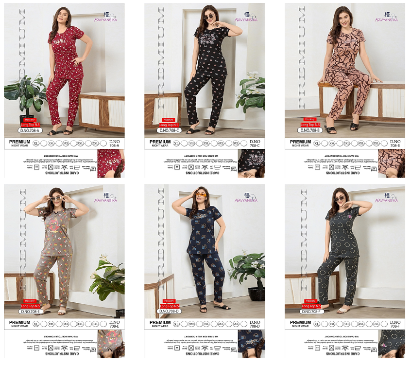 Design 708 Kavyansika Hosiery Pyjama Night Suits Wholesaler