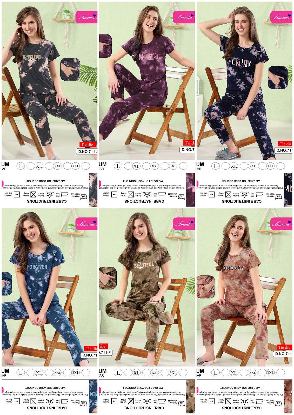 Design 711 Kavyansika Tie Dye Pyjama Night Suits Manufacturer Ahmedabad