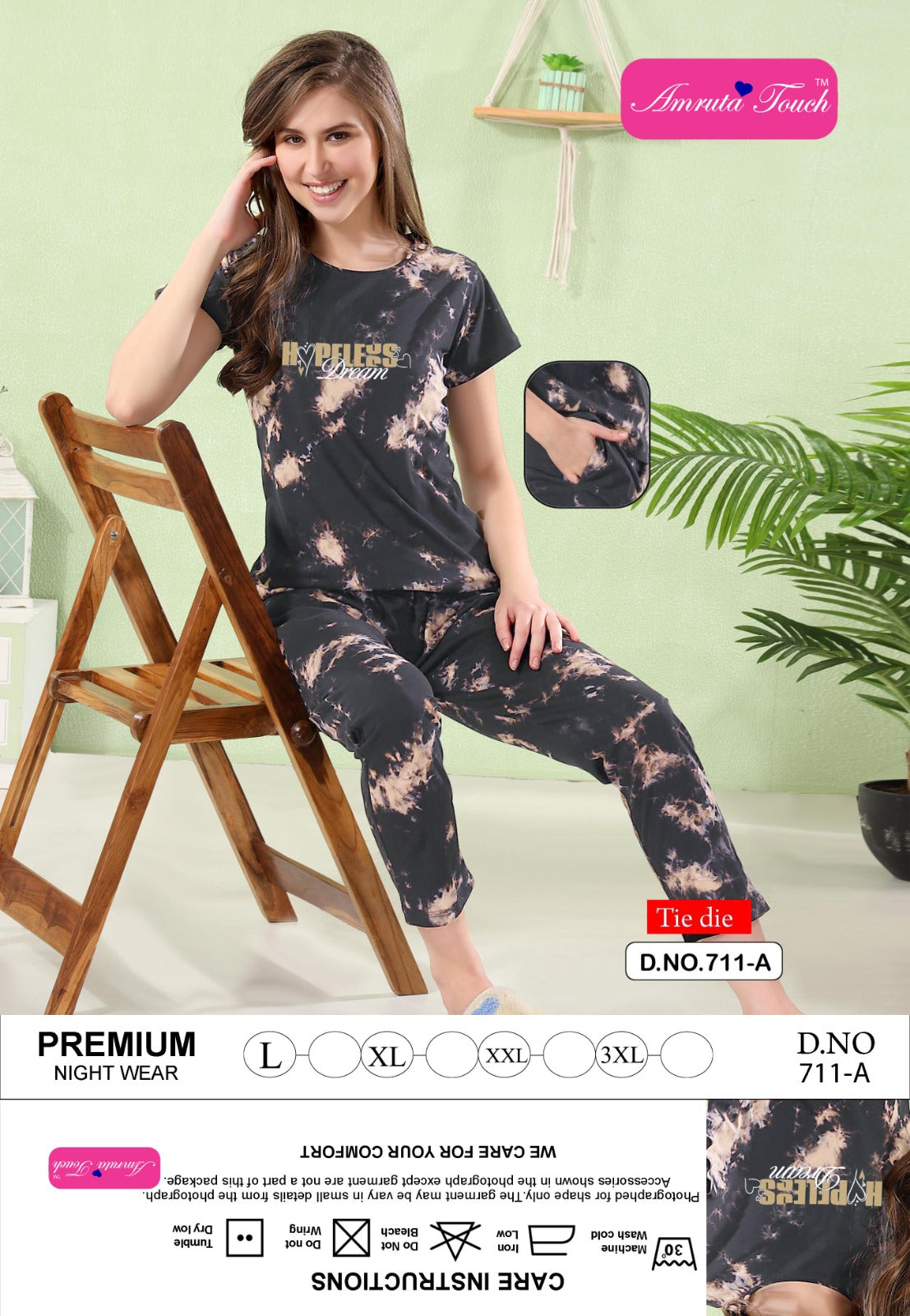 Design 711 Kavyansika Tie Dye Pyjama Night Suits Manufacturer Ahmedabad