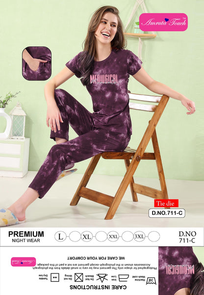 Design 711 Kavyansika Tie Dye Pyjama Night Suits Manufacturer Ahmedabad