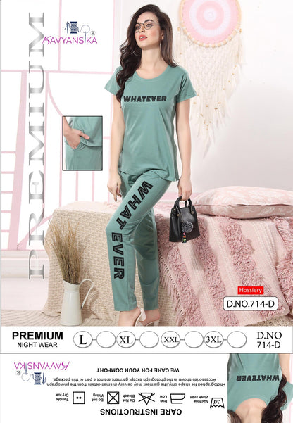 Design 714 Kavyansika Hosiery Cotton Pyjama Night Suits Exporter