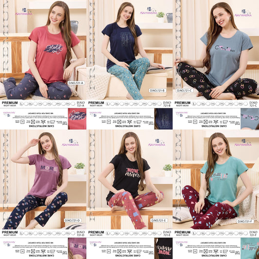 Design 721 Kavyansika Hosiery Cotton Pyjama Night Suits Supplier Gujarat