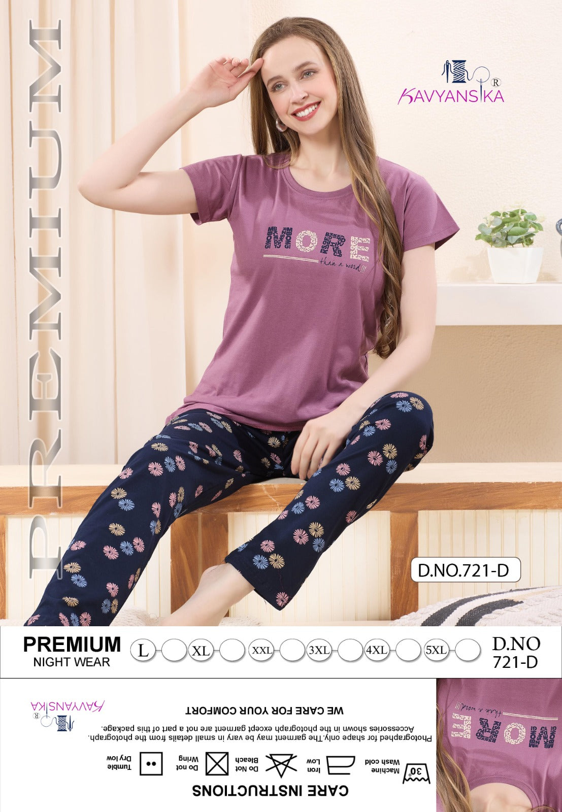 Design 721 Kavyansika Hosiery Cotton Pyjama Night Suits Supplier Gujarat