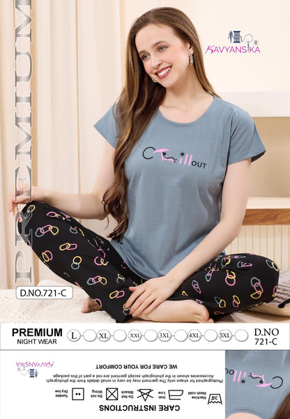 Design 721 Kavyansika Hosiery Cotton Pyjama Night Suits Supplier Gujarat