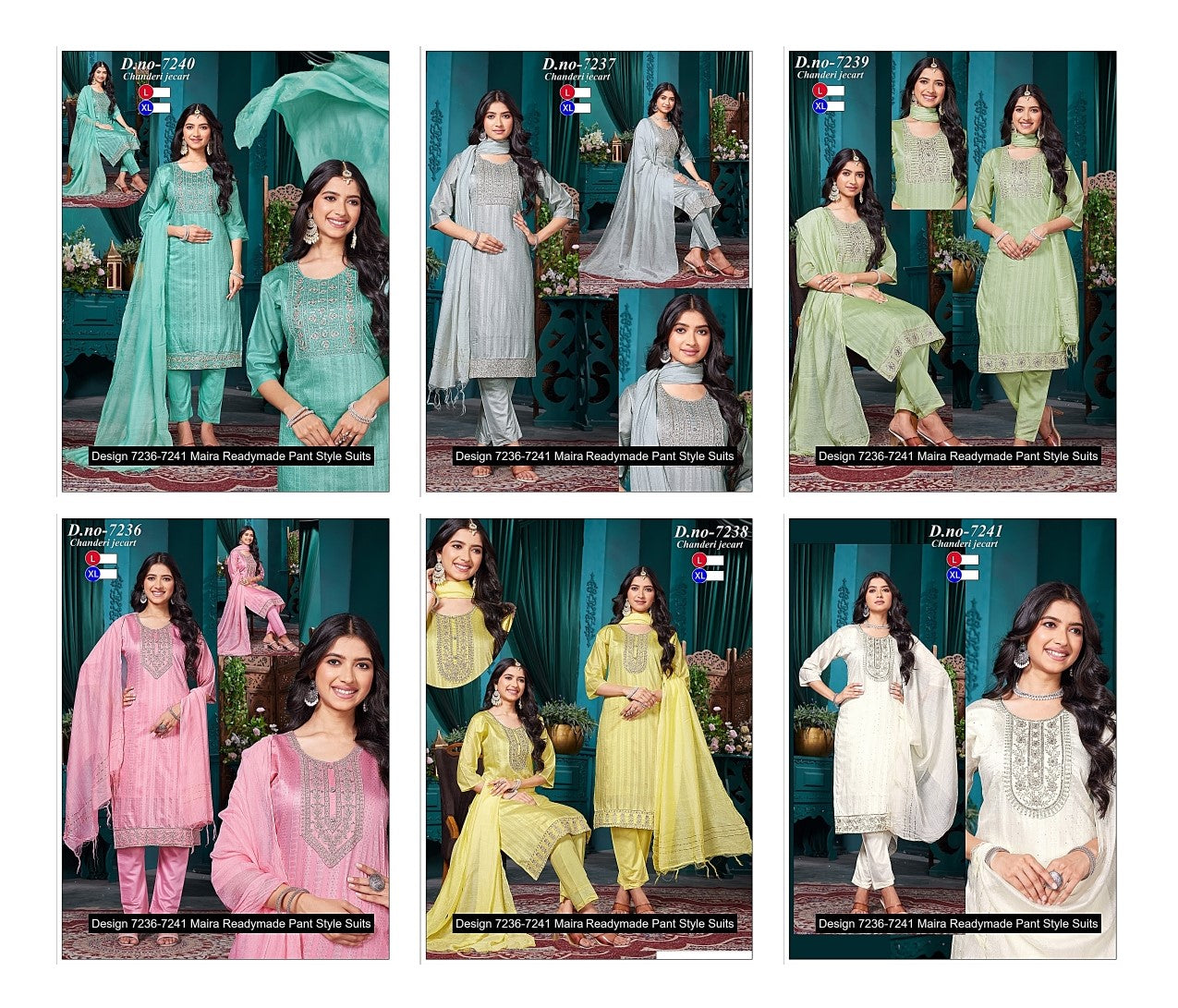 Design 7236-7241 Maira Chanderi Readymade Pant Style Suits Wholesaler Ahmedabad