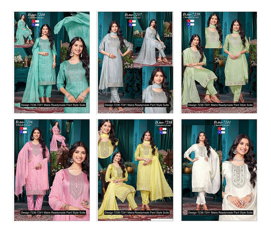 Design 7236-7241 Maira Chanderi Readymade Pant Style Suits Wholesaler Ahmedabad