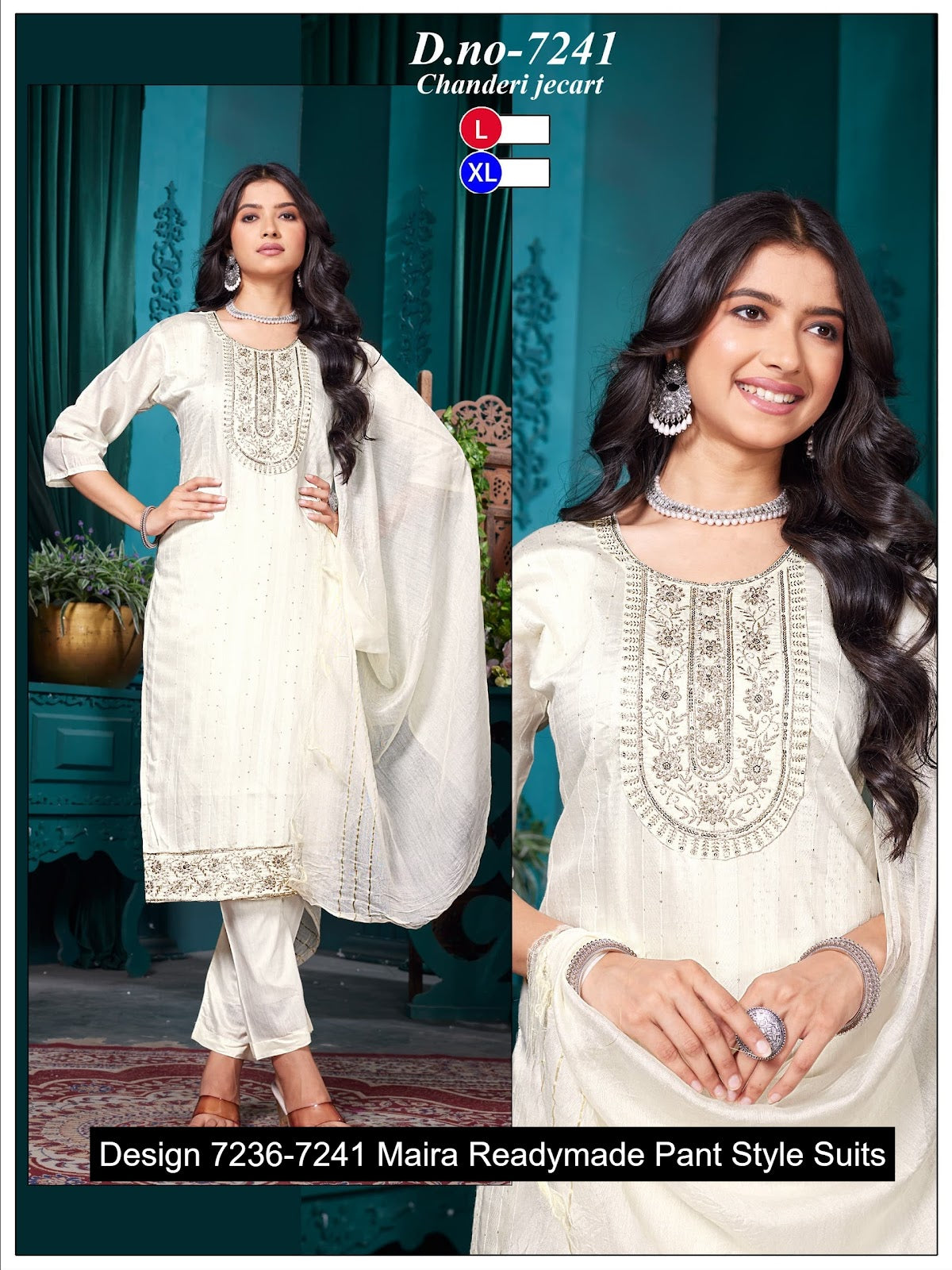 Design 7236-7241 Maira Chanderi Readymade Pant Style Suits Wholesaler Ahmedabad