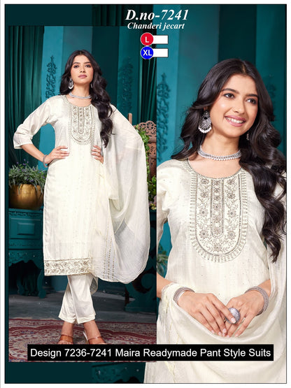 Design 7236-7241 Maira Chanderi Readymade Pant Style Suits Wholesaler Ahmedabad