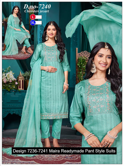 Design 7236-7241 Maira Chanderi Readymade Pant Style Suits Wholesaler Ahmedabad
