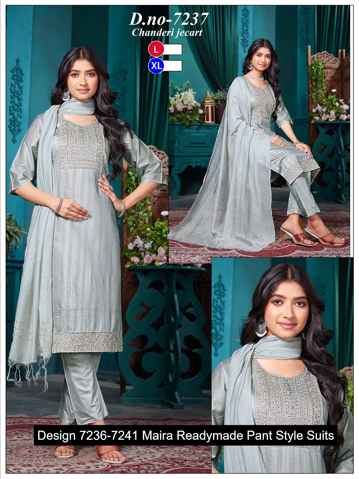Design 7236-7241 Maira Chanderi Readymade Pant Style Suits Wholesaler Ahmedabad