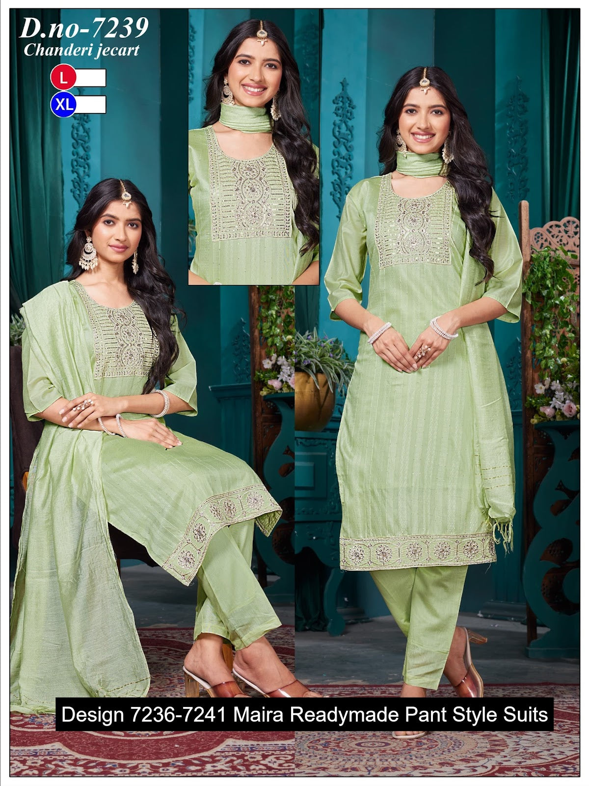 Design 7236-7241 Maira Chanderi Readymade Pant Style Suits Wholesaler Ahmedabad