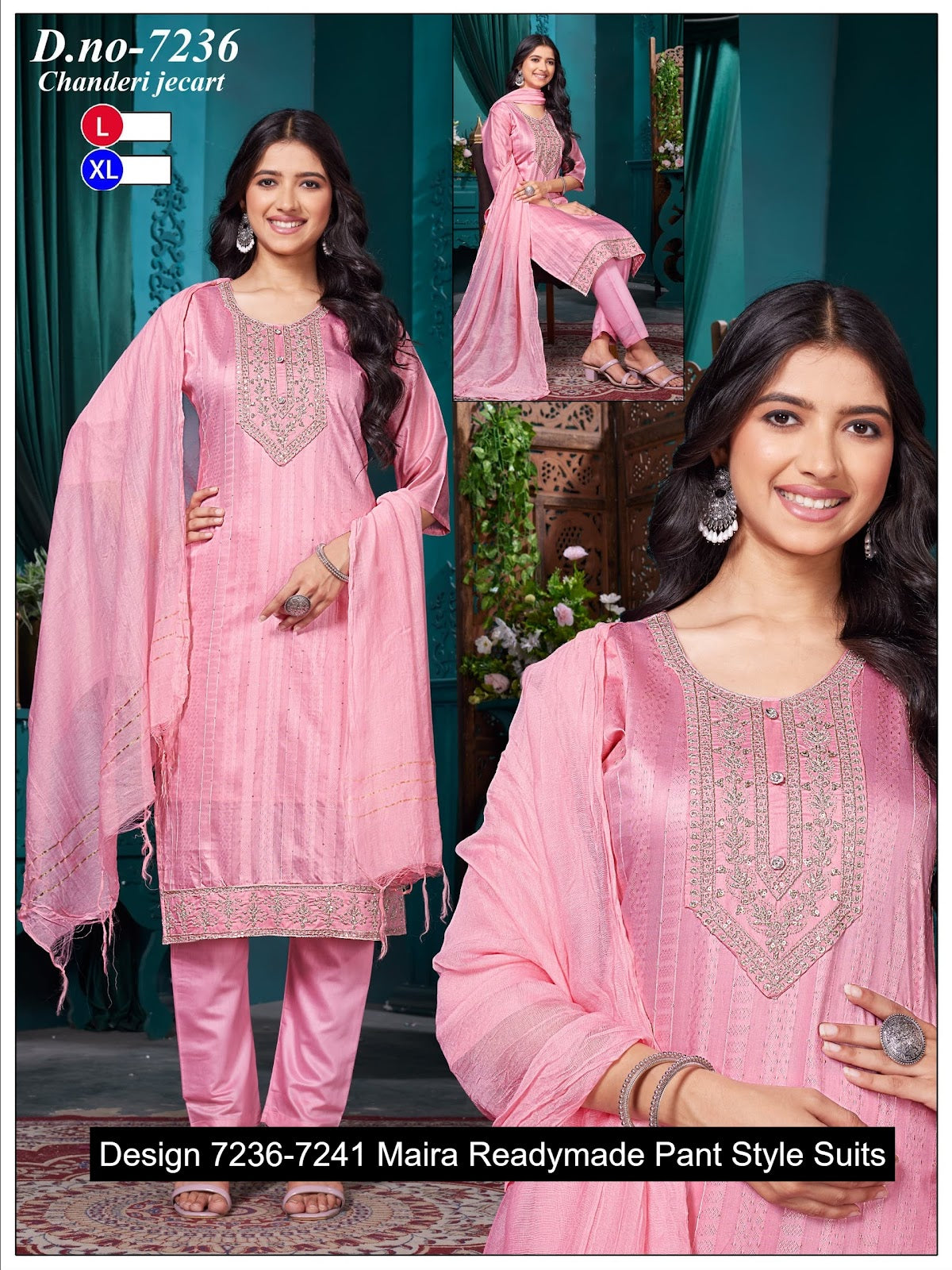Design 7236-7241 Maira Chanderi Readymade Pant Style Suits Wholesaler Ahmedabad