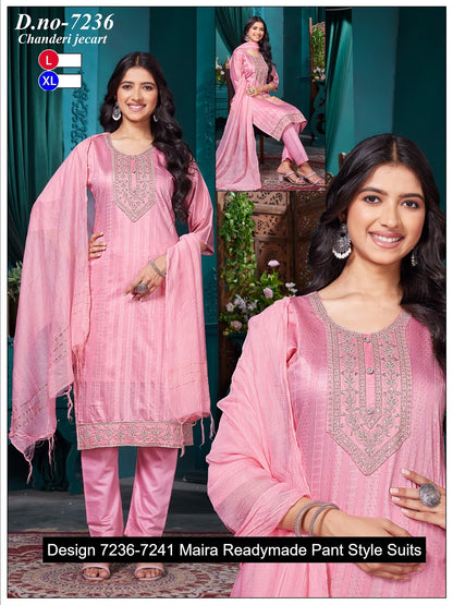 Design 7236-7241 Maira Chanderi Readymade Pant Style Suits Wholesaler Ahmedabad