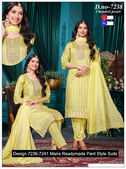 Design 7236-7241 Maira Chanderi Readymade Pant Style Suits Wholesaler Ahmedabad