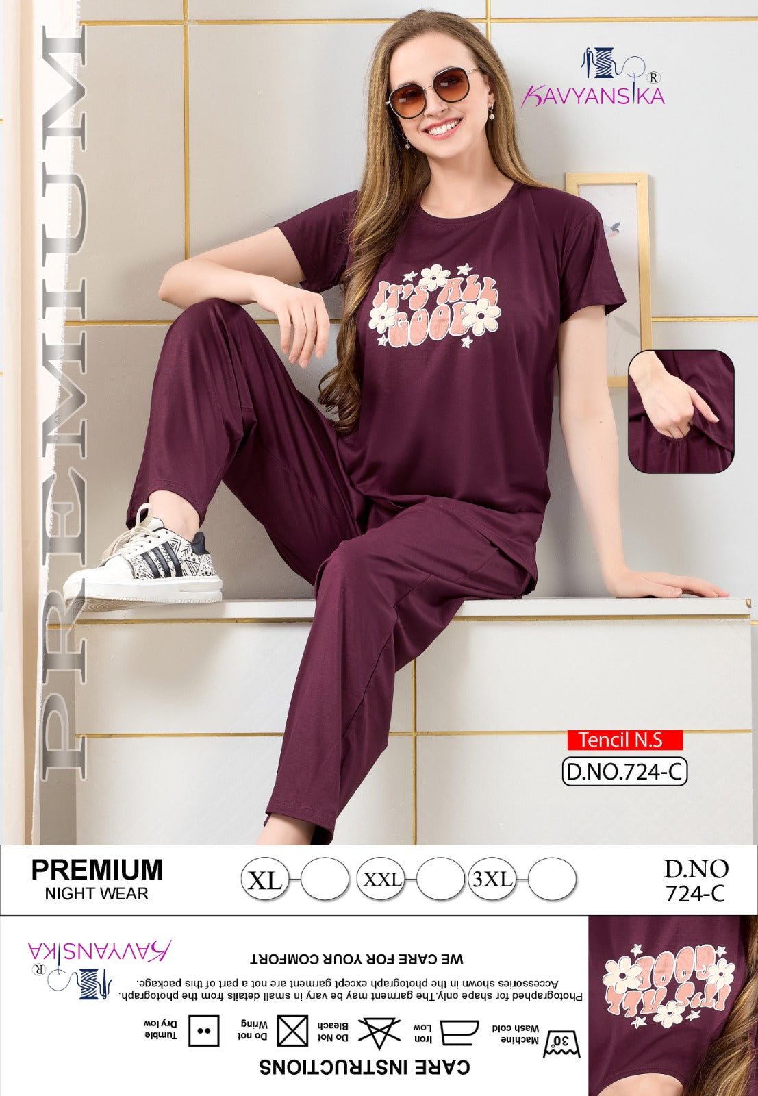 Design 724 Kavyansika Tencil Pyjama Night Suits Supplier Gujarat