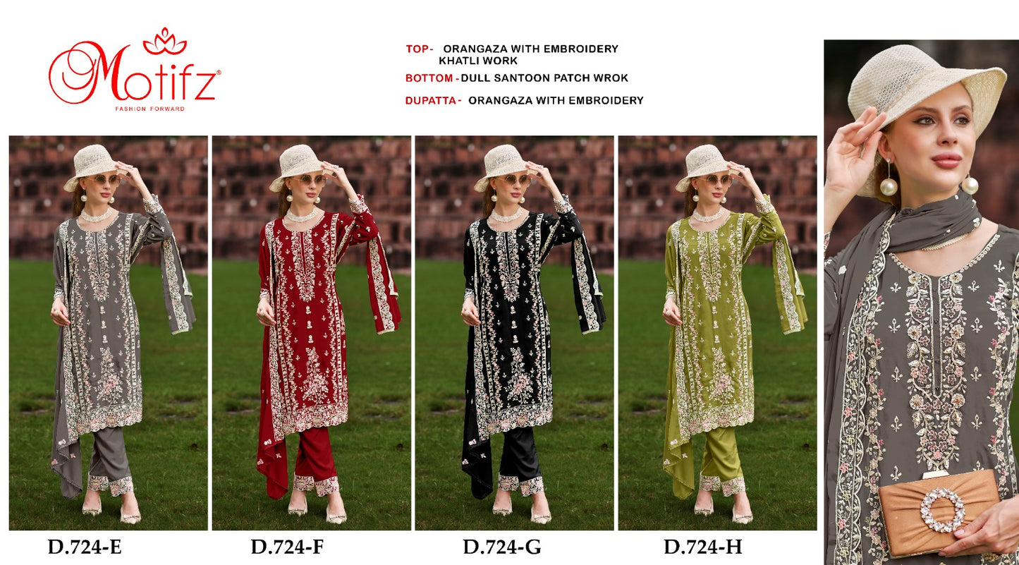 Design 724 Motifz Organza Pakistani Salwar Suits Wholesaler India