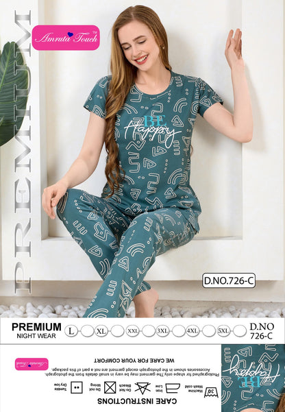 Design 726 Kavyansika Hosiery Cotton Pyjama Night Suits Supplier