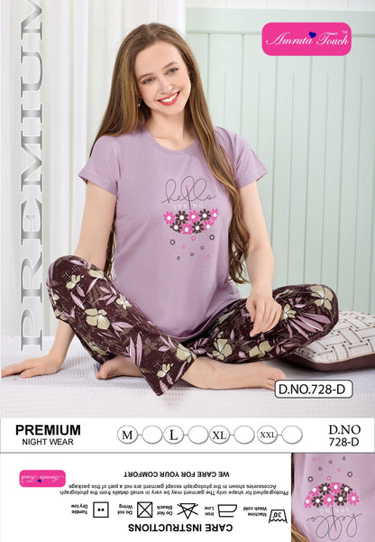 Design 728 Kavyansika Hosiery Cotton Pyjama Night Suits Wholesaler Ahmedabad
