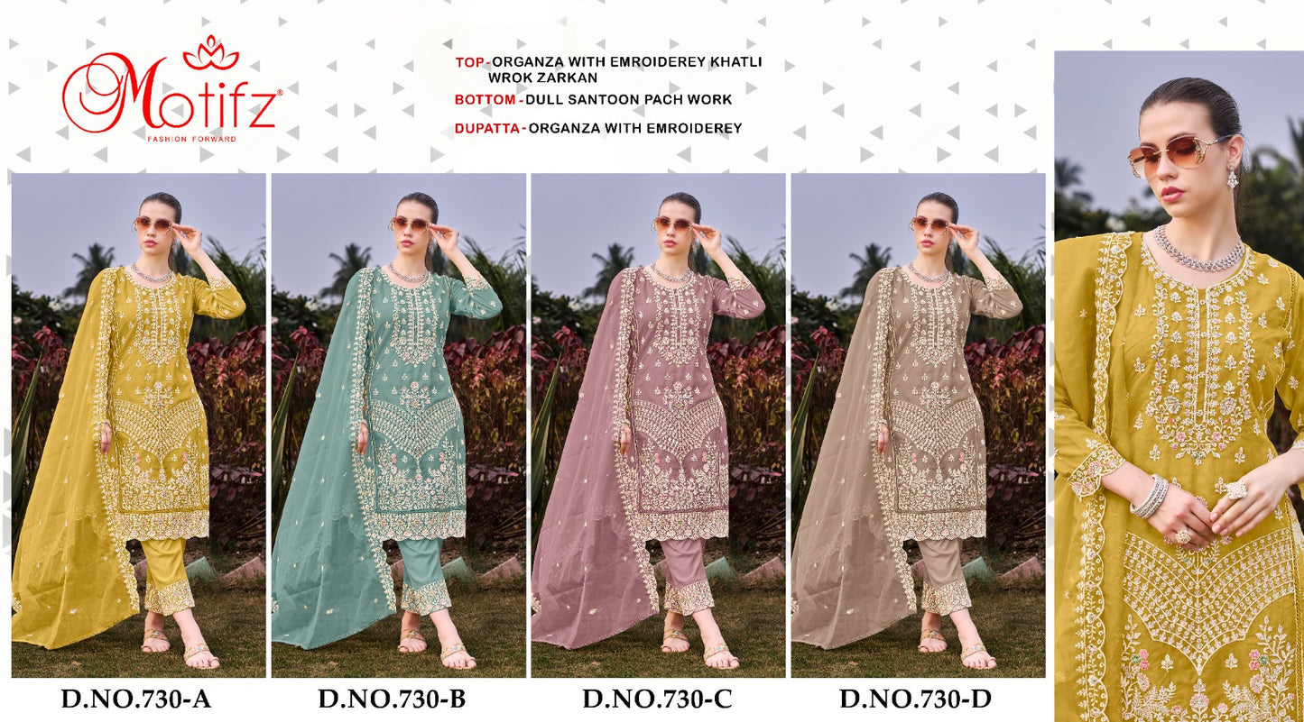 Design 730 Abcd Motifz Organza Pakistani Salwar Suits Wholesaler