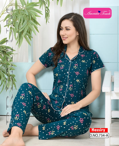 Design 734 Kavyansika Hosiery Collar Night Suits Manufacturer