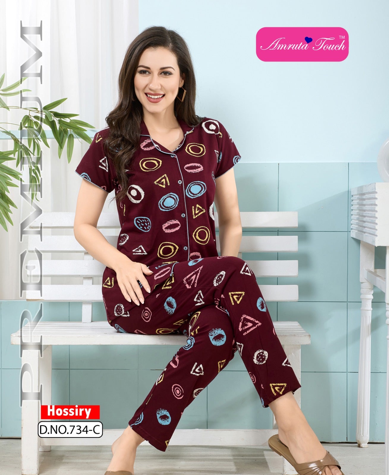 Design 734 Kavyansika Hosiery Collar Night Suits Manufacturer