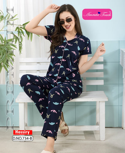 Design 734 Kavyansika Hosiery Collar Night Suits Manufacturer