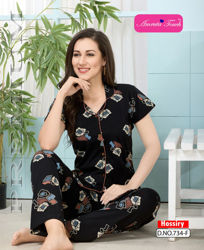 Design 734 Kavyansika Hosiery Collar Night Suits Manufacturer