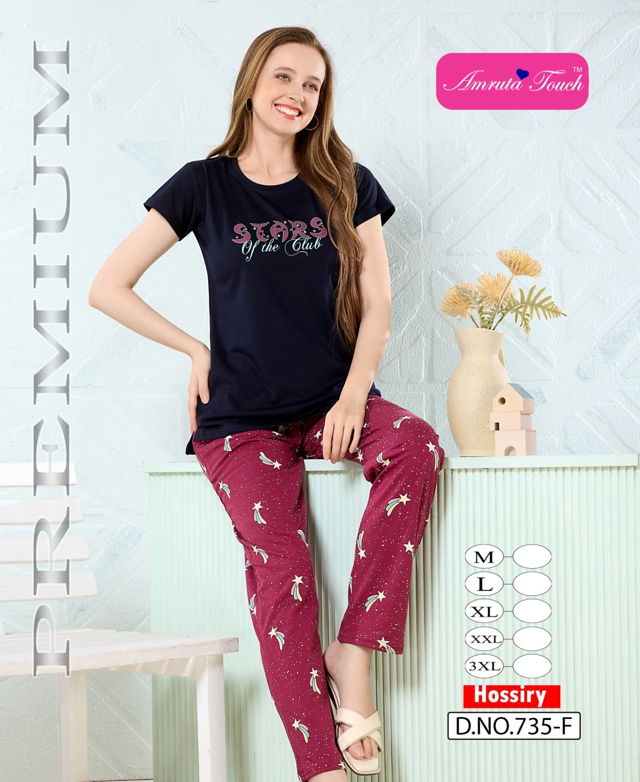 Design 735 Kavyansika Hosiery Cotton Pyjama Night Suits Exporter Gujarat