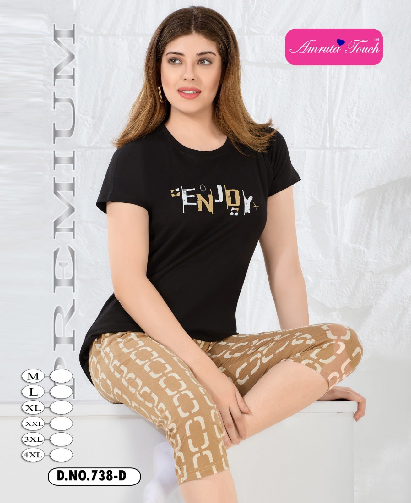 Design 738 Kavyansika Hosiery Cotton Capri Night Suits Exporter India