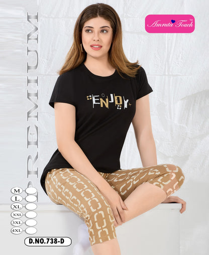 Design 738 Kavyansika Hosiery Cotton Capri Night Suits Exporter India