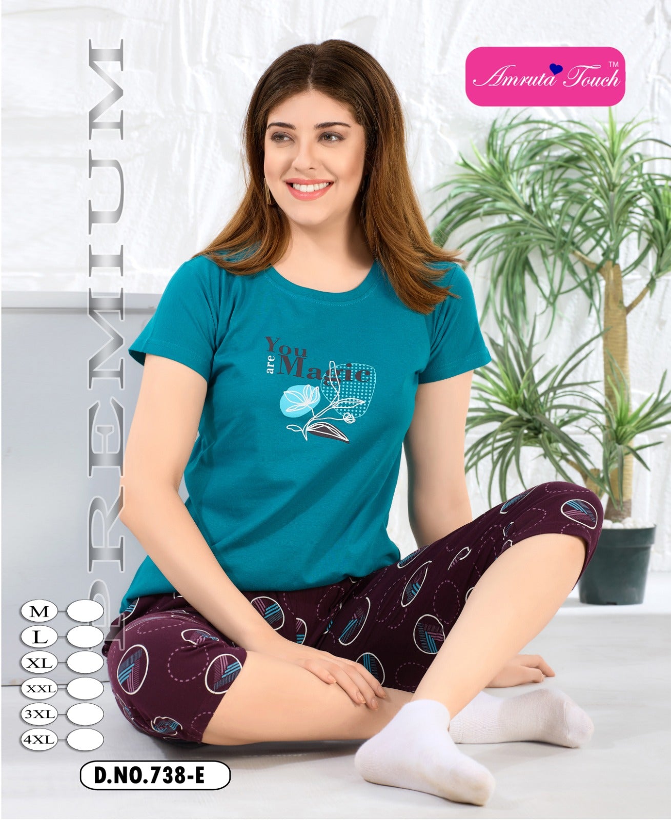 Design 738 Kavyansika Hosiery Cotton Capri Night Suits Exporter India