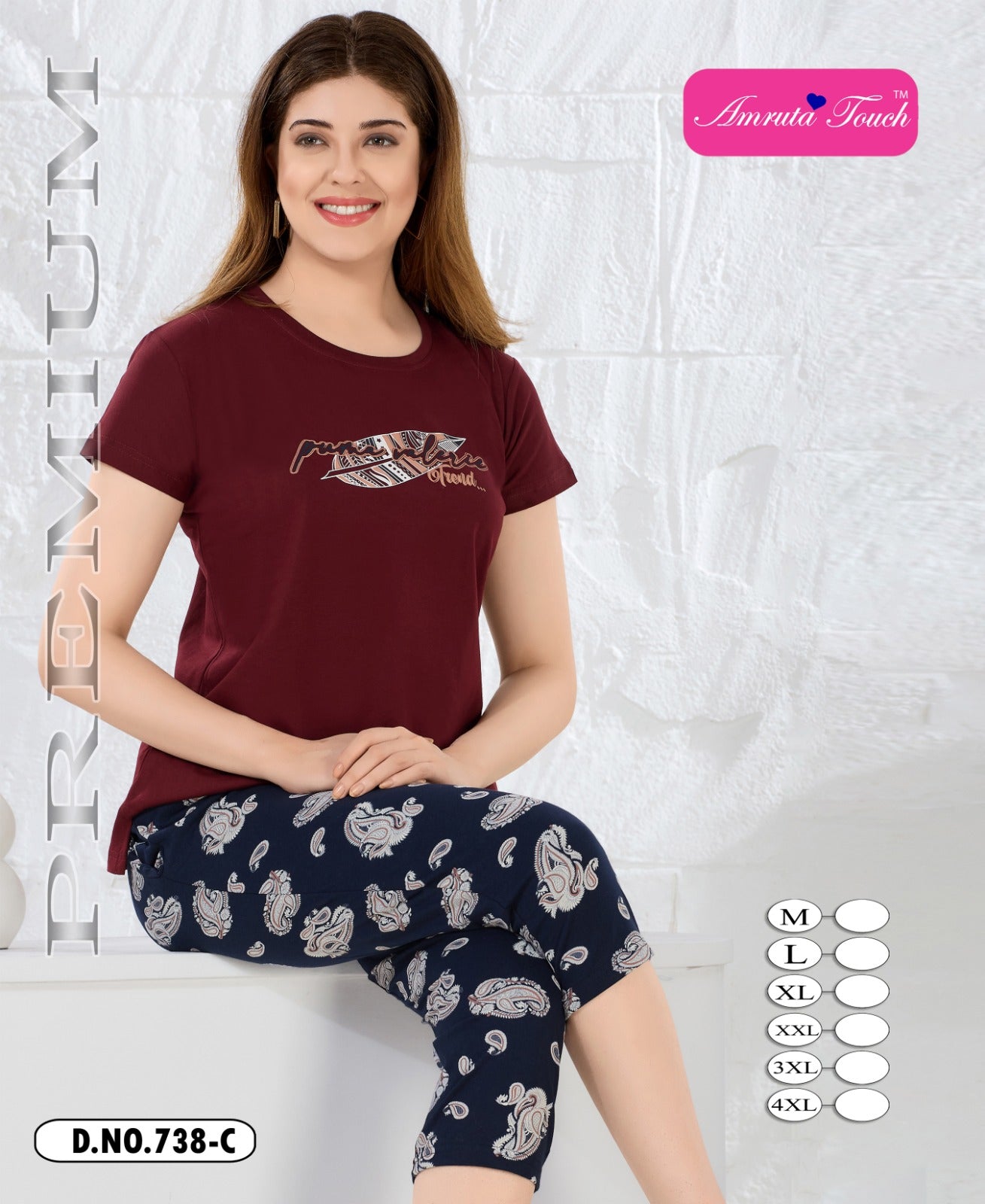 Design 738 Kavyansika Hosiery Cotton Capri Night Suits Exporter India