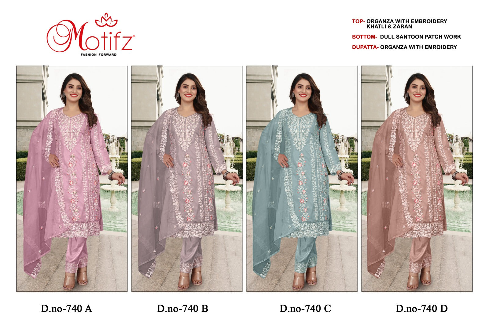 Design 740 Motifz Organza Pakistani Salwar Suits Supplier