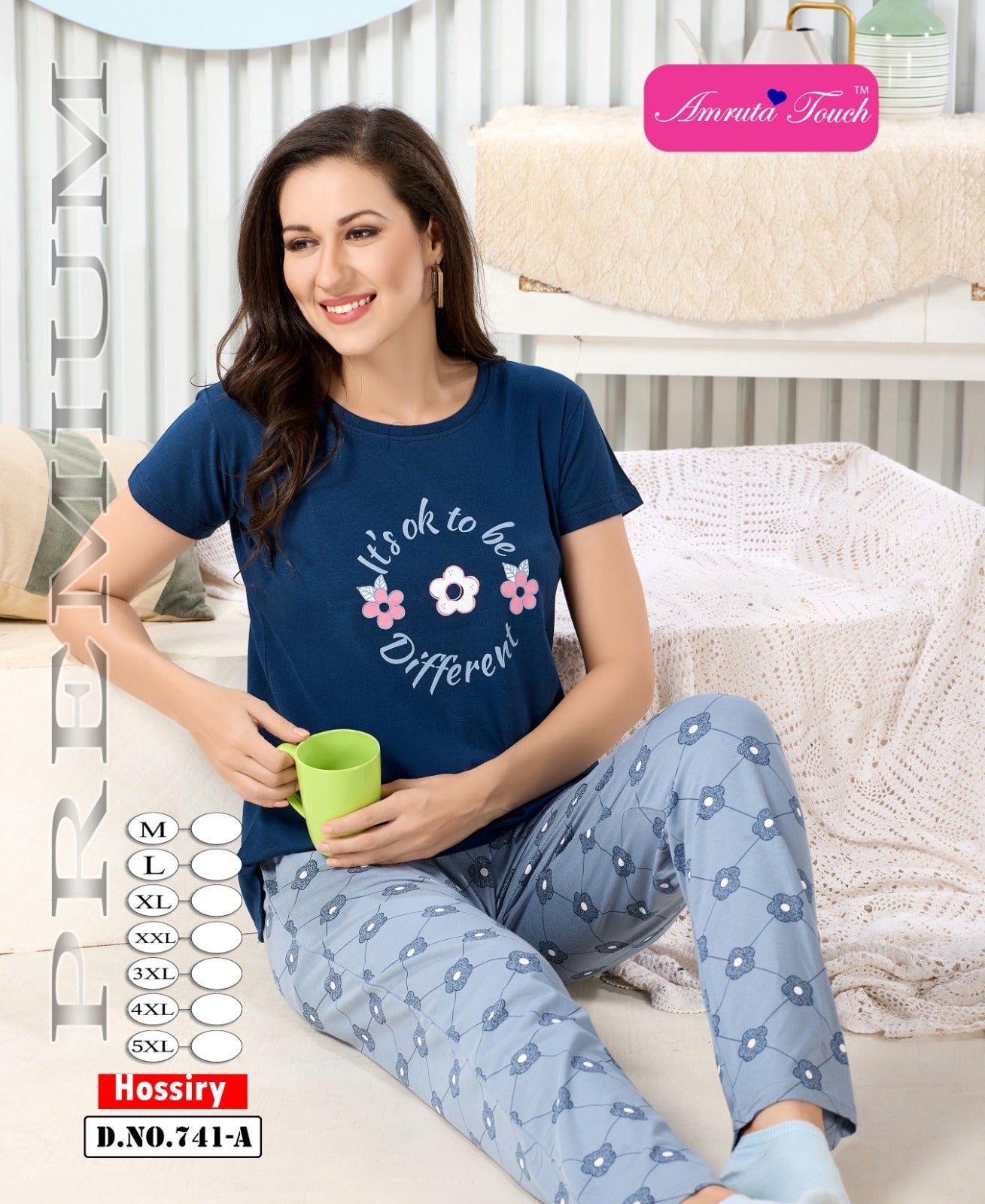 Design 741 Kavyansika Hosiery Cotton Pyjama Night Suits Wholesaler Gujarat