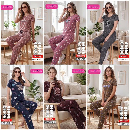Design 742 Kavyansika Hosiery Cotton Pyjama Night Suits Wholesale Price