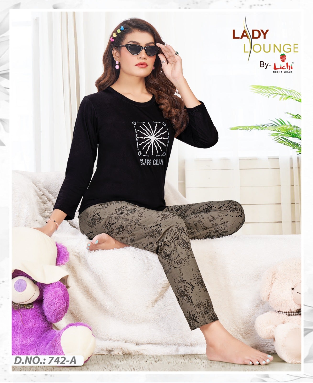 Design 742 Lichi Hosiery Cotton Full Sleeve Night Suits Supplier Ahmedabad