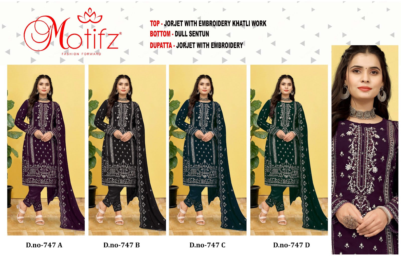 Design 747 Motifz Georgette Pakistani Salwar Suits Wholesale Price
