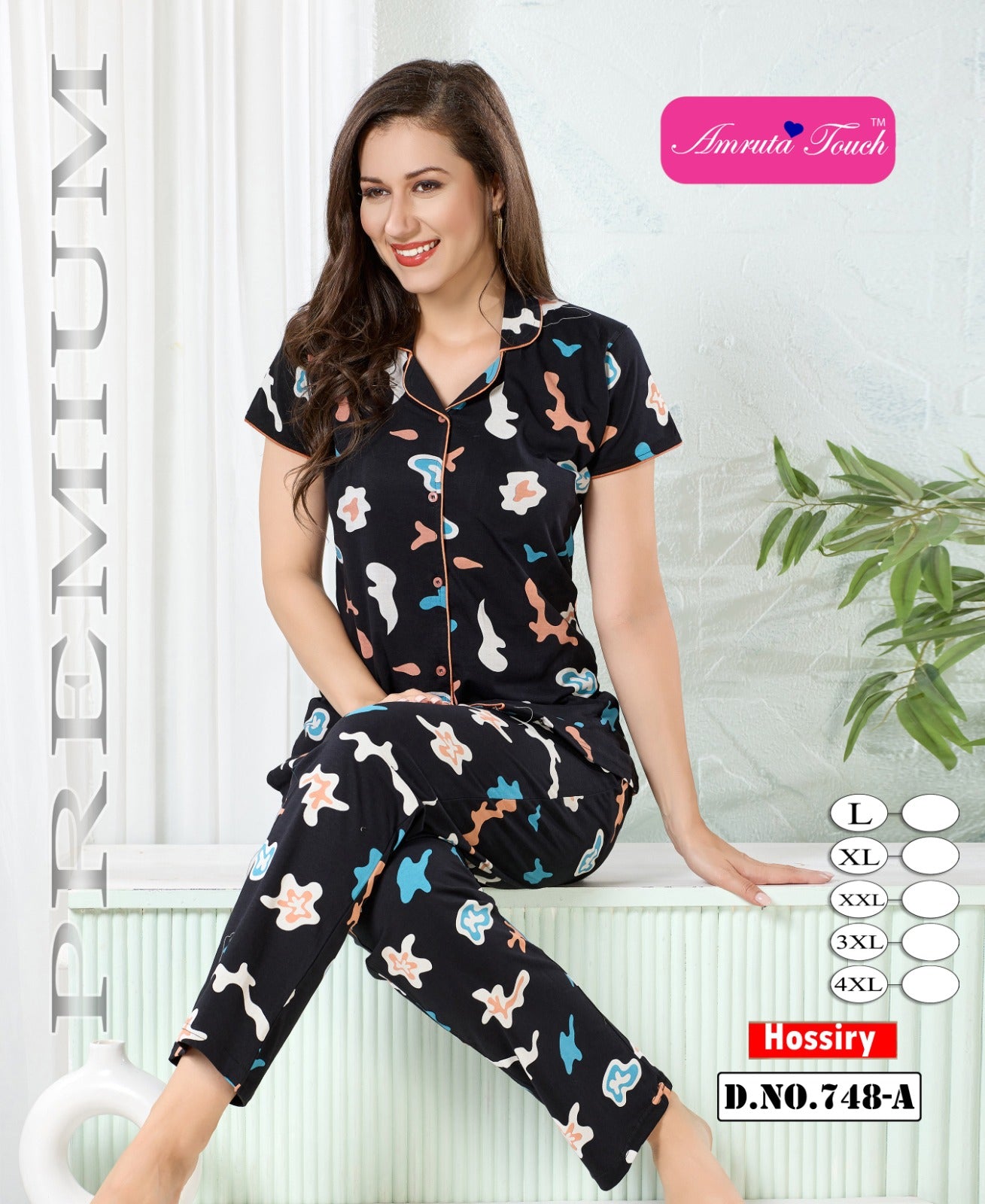 Design 748 Kavyansika Hosiery Cotton Collar Night Suits Wholesaler Ahmedabad