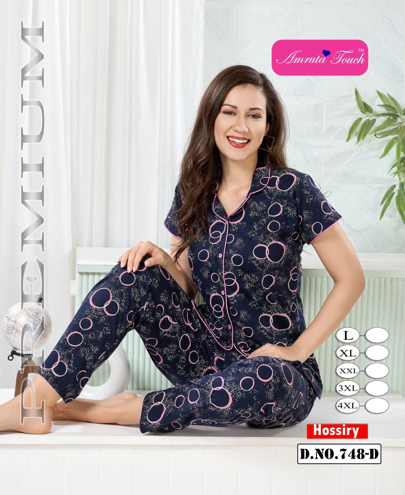 Design 748 Kavyansika Hosiery Cotton Collar Night Suits Wholesaler Ahmedabad