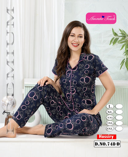Design 748 Kavyansika Hosiery Cotton Collar Night Suits Wholesaler Ahmedabad