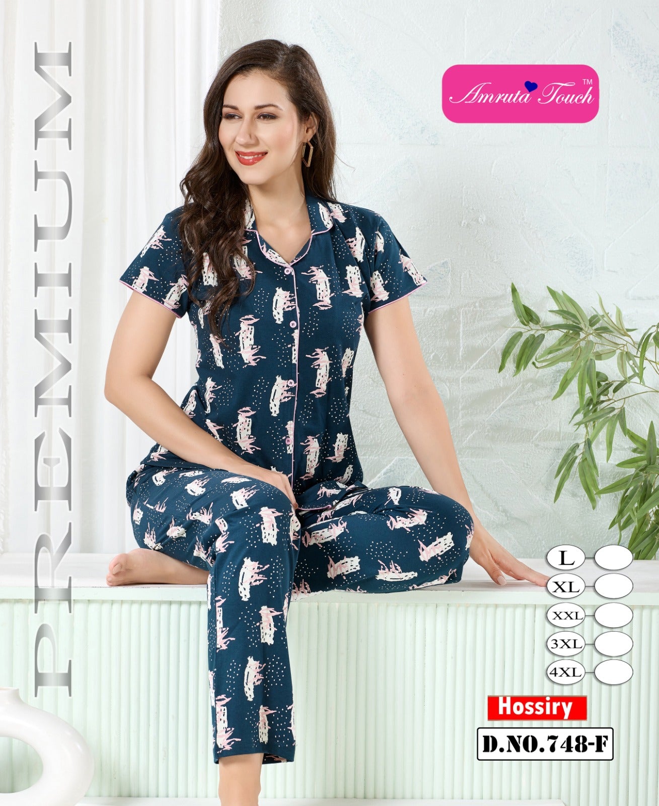 Design 748 Kavyansika Hosiery Cotton Collar Night Suits Wholesaler Ahmedabad