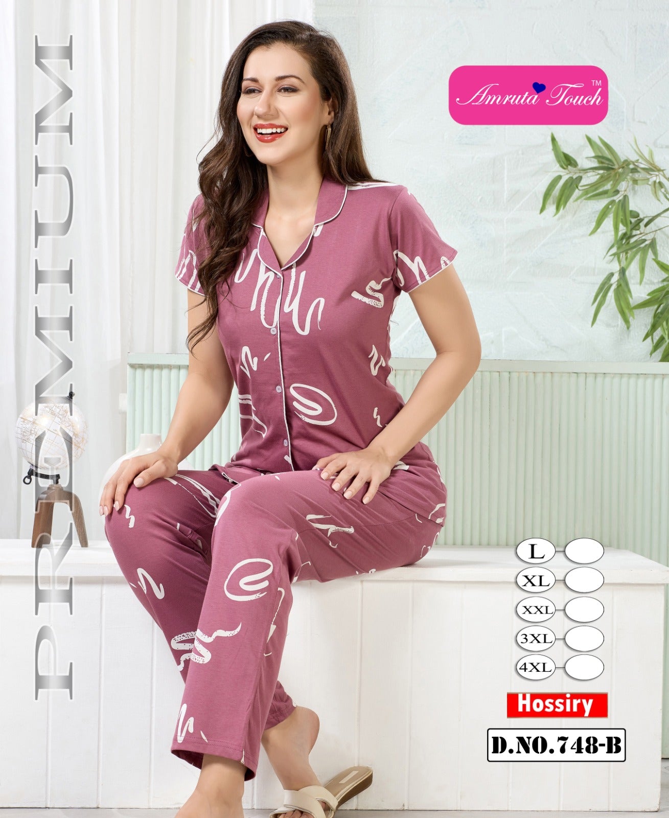 Design 748 Kavyansika Hosiery Cotton Collar Night Suits Wholesaler Ahmedabad