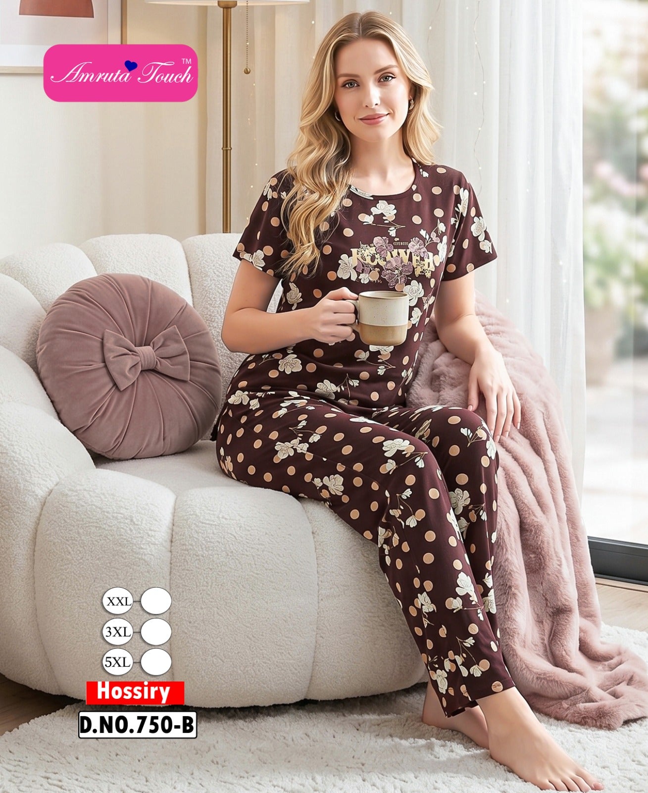 Design 750 Kavyansika Hosiery Pyjama Night Suits Exporter India