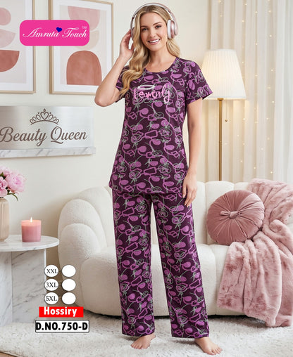 Design 750 Kavyansika Hosiery Pyjama Night Suits Exporter India