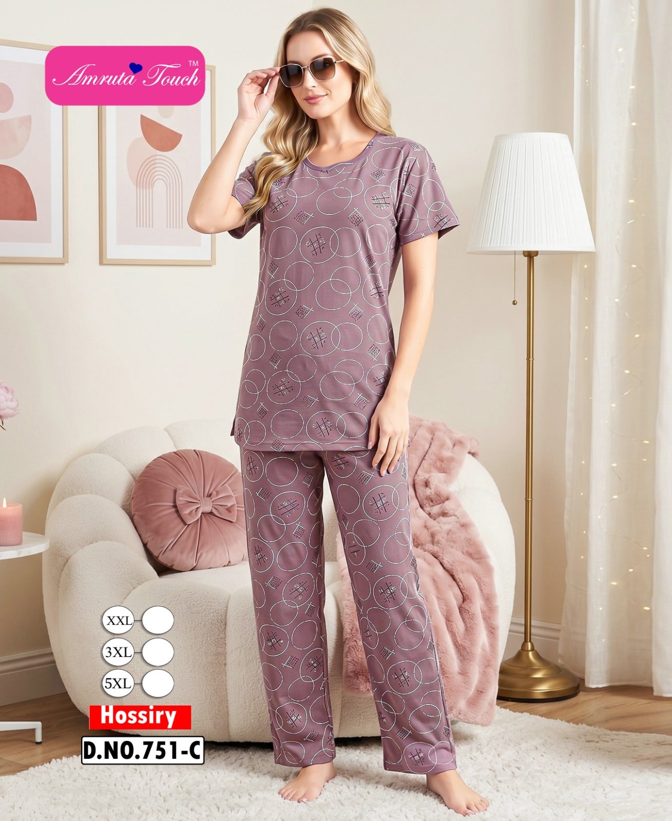 Design 751 Kavyansika Hosiery Pyjama Night Suits Supplier India