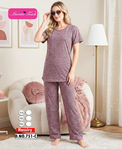 Design 751 Kavyansika Hosiery Pyjama Night Suits Supplier India