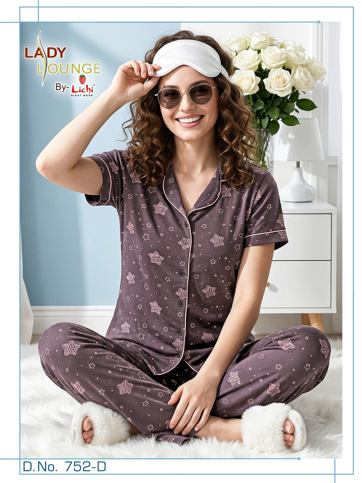 Design 752 Lichi Hosiery Collar Night Suits Manufacturer