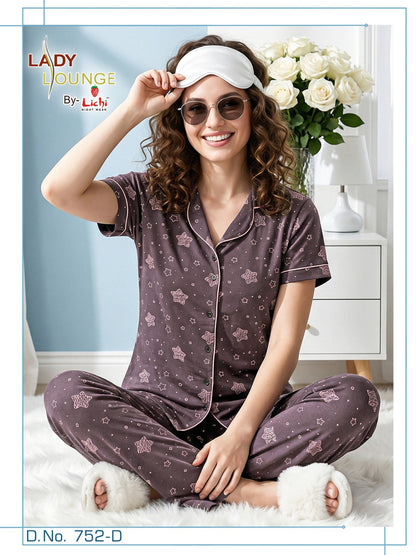 Design 752 Lichi Hosiery Collar Night Suits Manufacturer