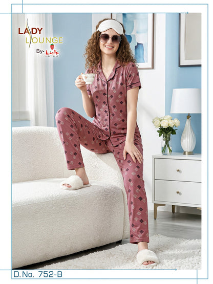 Design 752 Lichi Hosiery Collar Night Suits Manufacturer