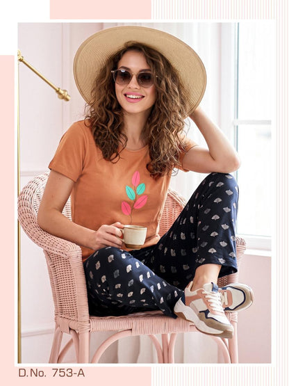 Design 753 Lichi Hosiery Cotton Pyjama Night Suits Wholesale Rate